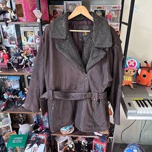 Vintage LNR Leather Shearling Jacket Belted Brown Women’s Size L